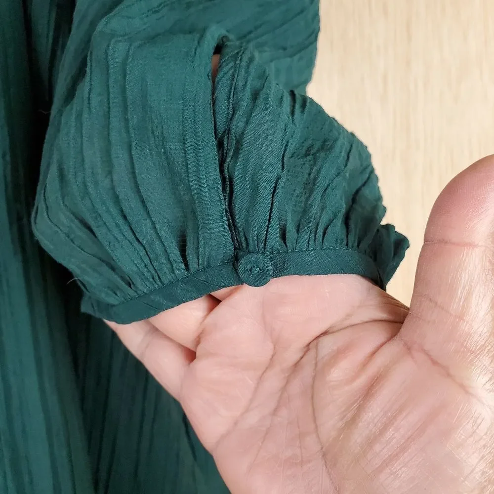 COS Teal Green Crinkled Shift Dress 3/4 Balloon Sleeves Size 6 - Picture 7 of 9